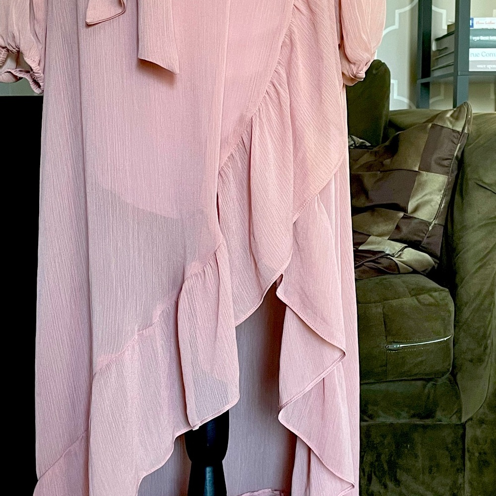 WAYF dress in soft blush color.